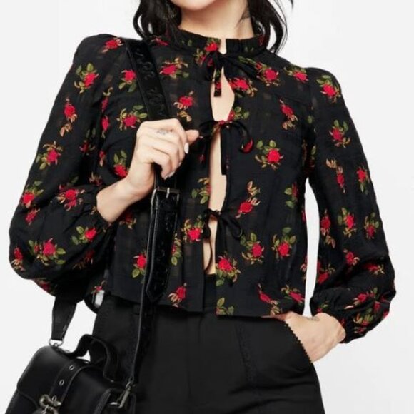 Disturbia Tops - Disturbia Darcey Floral Print Chiffon Tie Front Blouse Top Women Size US 4 NWT